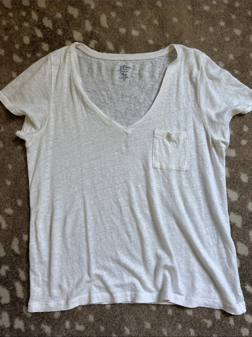 J Crew White Linen V-Neck Women's Tee